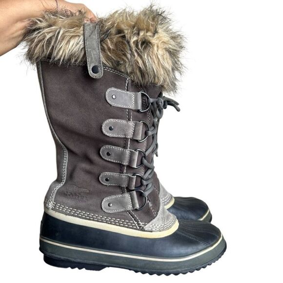 Sorel Joan of Arctic Winter Snow Waterproof Leather Boots Size 10 Gray Fur Women - Picture 1 of 10